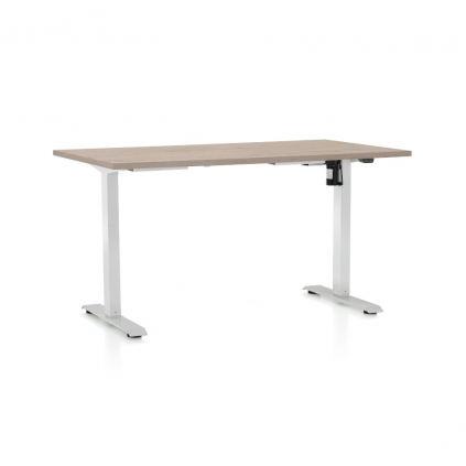 Výškově nastavitelný stůl OfficeTech A, 140 x 80 cm, bílá podnož, dub