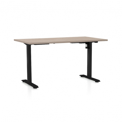 Výškově nastavitelný stůl OfficeTech A, 140 x 80 cm, černá podnož, dub