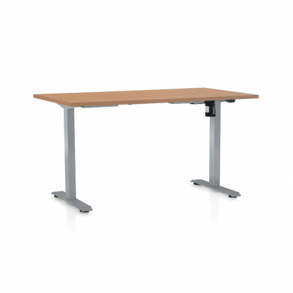 Výškově nastavitelný stůl OfficeTech A, 140 x 80 cm, šedá podnož, buk