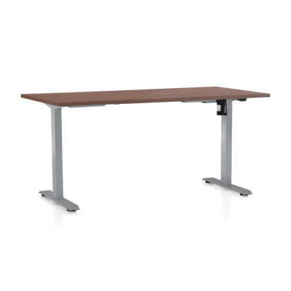 Výškově nastavitelný stůl OfficeTech A, 160 x 80 cm, šedá podnož, ořech