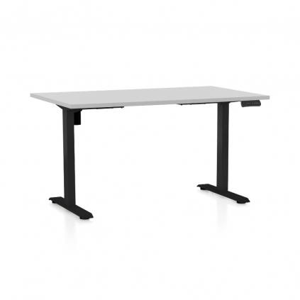 Výškově nastavitelný stůl OfficeTech B, 140 x 80 cm, černá podnož, světle šedá