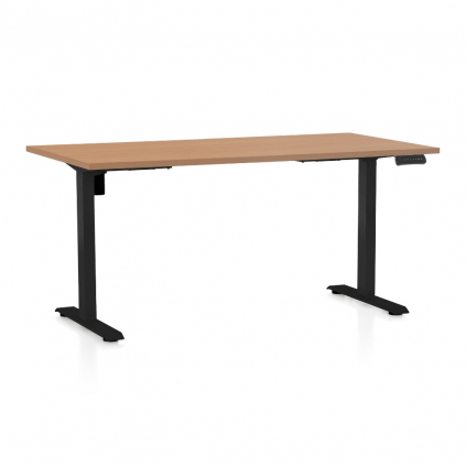 Výškově nastavitelný stůl OfficeTech B, 160 x 80 cm, černá podnož, buk