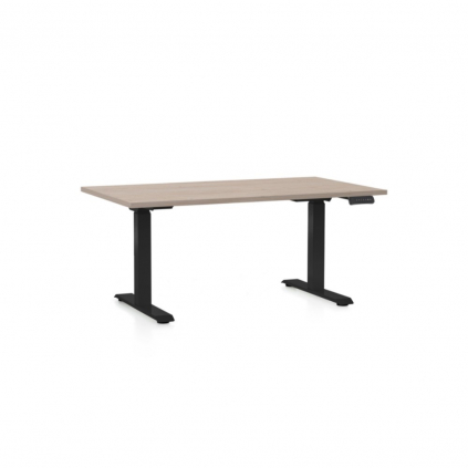 Výškově nastavitelný stůl OfficeTech C, 140 x 80 cm, černá podnož, dub
