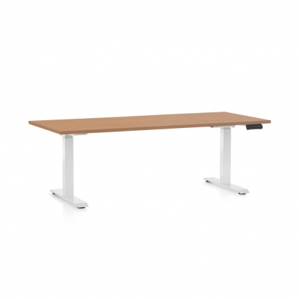 Výškově nastavitelný stůl OfficeTech C, 180 x 80 cm, bílá podnož, buk