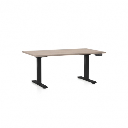 Výškově nastavitelný stůl OfficeTech D, 140 x 80 cm, černá podnož, dub