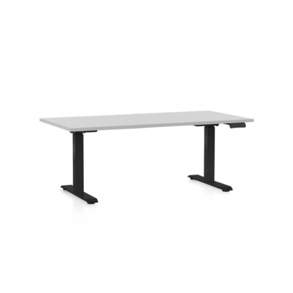 Výškově nastavitelný stůl OfficeTech D, 160 x 80 cm, černá podnož, světle šedá