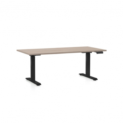 Výškově nastavitelný stůl OfficeTech D, 160 x 80 cm, černá podnož, dub