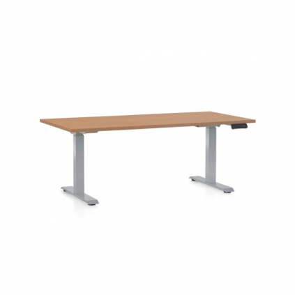 Výškově nastavitelný stůl OfficeTech D, 160 x 80 cm, šedá podnož, buk