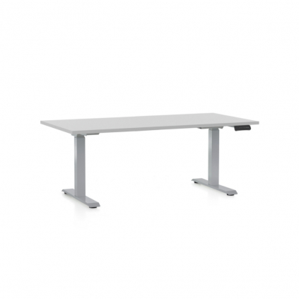 Výškově nastavitelný stůl OfficeTech D, 160 x 80 cm, šedá podnož, světle šedá
