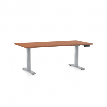 Výškově nastavitelný stůl OfficeTech D, 160 x 80 cm, šedá podnož, třešeň