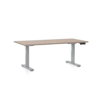 Výškově nastavitelný stůl OfficeTech D, 160 x 80 cm, šedá podnož, dub