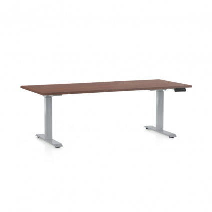 Výškově nastavitelný stůl OfficeTech D, 180 x 80 cm, šedá podnož, ořech