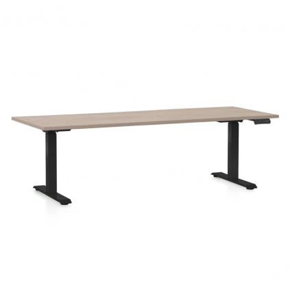 Výškově nastavitelný stůl OfficeTech D, 200 x 80 cm, černá podnož, dub