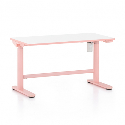 Výškově nastavitelný stůl OfficeTech Kids, 100 x 50 cm, bílá / růžová