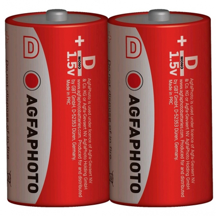 Zinková batéria AgfaPhoto R20/D, 1,5 V, 2 ks, zinková