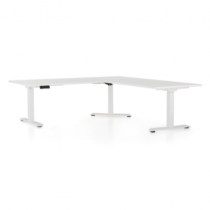 Výškově nastavitelný stůl OfficeTech Angle, 180 + 120 cm, bílá podnož, bílá