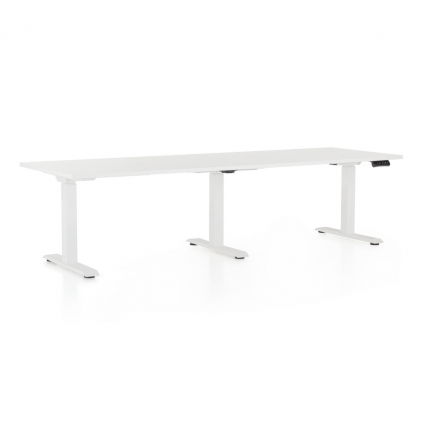 Výškově nastavitelný stůl OfficeTech Long, 240 x 80 cm, bílá podnož, bílá