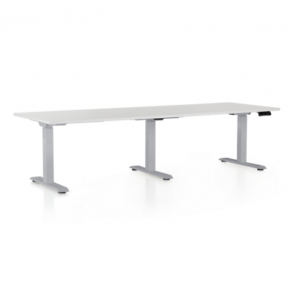 Výškově nastavitelný stůl OfficeTech Long, 240 x 80 cm, šedá podnož, světle šedá