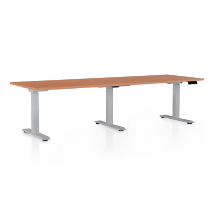 Výškově nastavitelný stůl OfficeTech Long, 240 x 80 cm, šedá podnož, třešeň