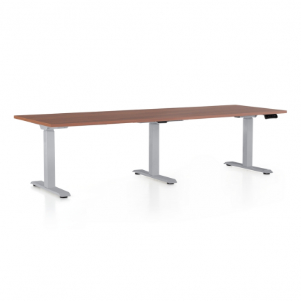 Výškově nastavitelný stůl OfficeTech Long, 240 x 80 cm, šedá podnož, ořech