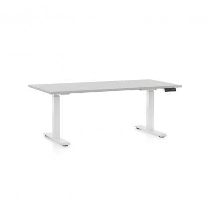 Výškově nastavitelný stůl OfficeTech D, 160 x 80 cm, bílá podnož, světle šedá
