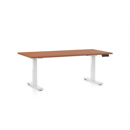 Výškově nastavitelný stůl OfficeTech D, 160 x 80 cm, bílá podnož, třešeň