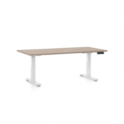 Výškově nastavitelný stůl OfficeTech D, 160 x 80 cm, bílá podnož, dub