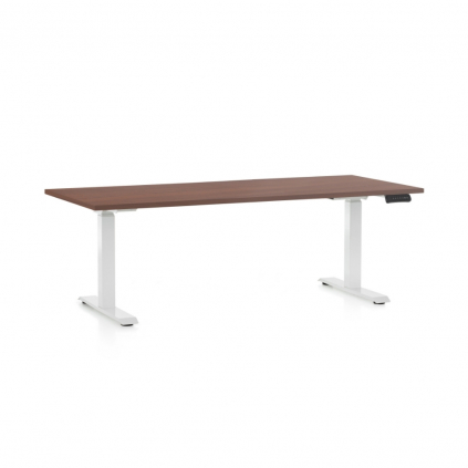 Výškově nastavitelný stůl OfficeTech D, 180 x 80 cm, bílá podnož, ořech