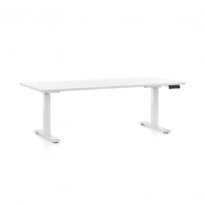Výškově nastavitelný stůl OfficeTech D, 180 x 80 cm, bílá podnož, bílá