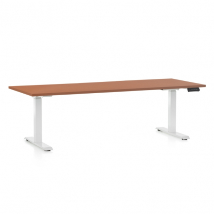 Výškově nastavitelný stůl OfficeTech D, 200 x 80 cm, bílá podnož, třešeň