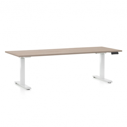 Výškově nastavitelný stůl OfficeTech D, 200 x 80 cm, bílá podnož, dub