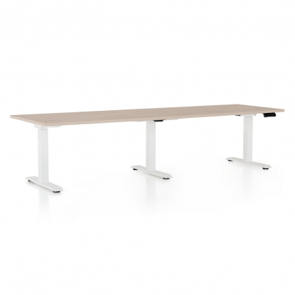 Výškově nastavitelný stůl OfficeTech Long, 260 x 80 cm, bílá podnož, dub