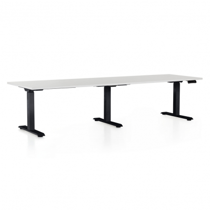 Výškově nastavitelný stůl OfficeTech Long, 260 x 80 cm, černá podnož, bílá