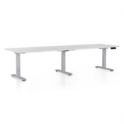 Výškově nastavitelný stůl OfficeTech Long, 260 x 80 cm, šedá podnož, bílá