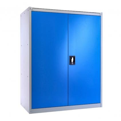 Kovová skříň na nářadí, 92 x 50 x 117 cm, cylindrický zámek, modrá - ral 5012