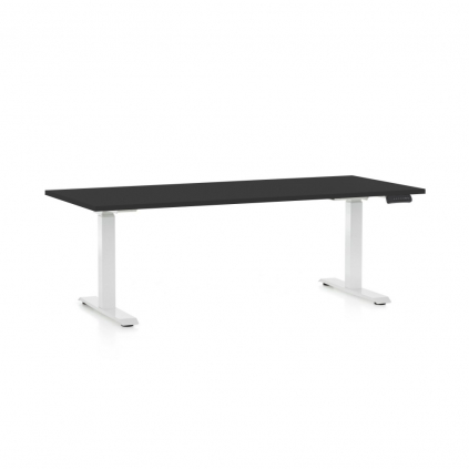 Výškově nastavitelný stůl OfficeTech D, 180 x 80 cm, bílá podnož, černá