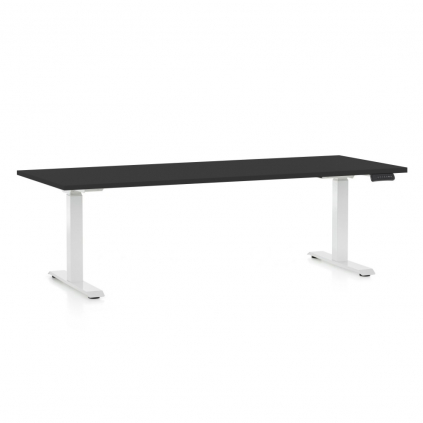 Výškově nastavitelný stůl OfficeTech D, 200 x 80 cm, bílá podnož, černá