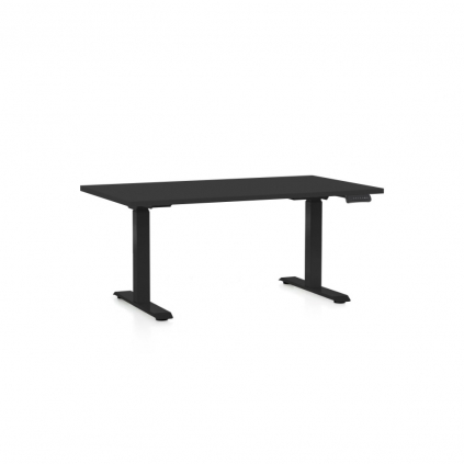 Výškově nastavitelný stůl OfficeTech D, 140 x 80 cm, černá podnož, černá