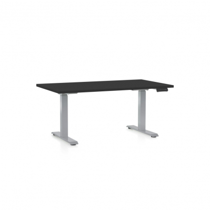 Výškově nastavitelný stůl OfficeTech D, 140 x 80 cm, šedá podnož, černá