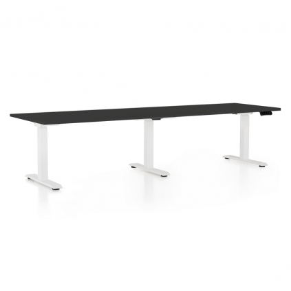 Výškově nastavitelný stůl OfficeTech Long, 260 x 80 cm, bílá podnož, černá