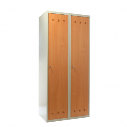 Kovová šatní skříňka s dřevěnými dveřmi, 80 x 50 x 180 cm, cylindrický zámek, buk