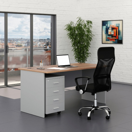 Sestava kancelářského nábytku SimpleOffice 1, 160 cm, šedá / ořech vlašský