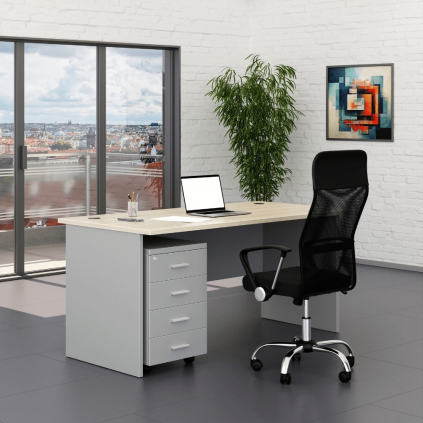 Sestava kancelářského nábytku SimpleOffice 1, 160 cm, šedá / dub světlý