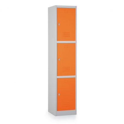 Kovová šatní skříňka - 3 boxy, 38 x 45 x 185 cm, otočný zámek, oranžová - ral 2004