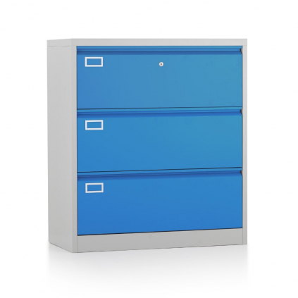 Dvouřadá kovová kartotéka A4 - 3 zásuvky, 90 x 45 x 102 cm, cylindrický zámek, modrá - ral 5012