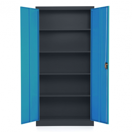 Univerzální kovová skříň, 90 x 40 x 185 cm, cylindrický zámek, modrá - ral 5012