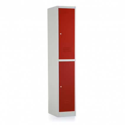 Kovová šatní skříňka - 2 boxy, 38 x 45 x 185 cm, cylindrický zámek, červená - ral 3000