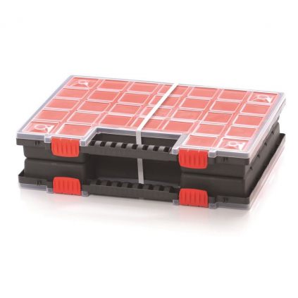 Dvojkufříkový organizér 39,9 × 30,3 × 10 cm, krabičky, červená
