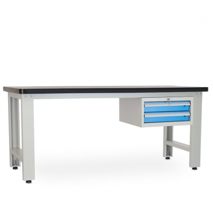 Dílenský stůl Solid MDF-02, 210 cm, závěsný box, černá