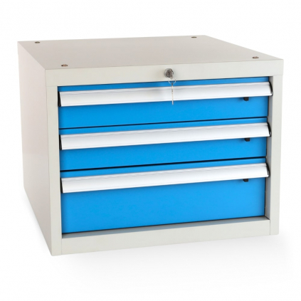 Skříňka pro dílenský stůl Solid, 3 zásuvky, modrá - ral 5012